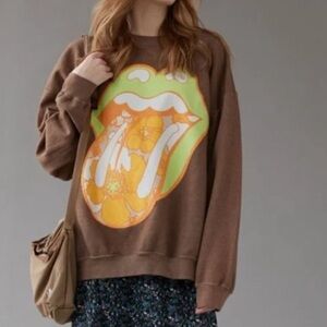 Urban Outfitters Rolling Stones Neon Tongue Brown Oversized Sweatshirt S
